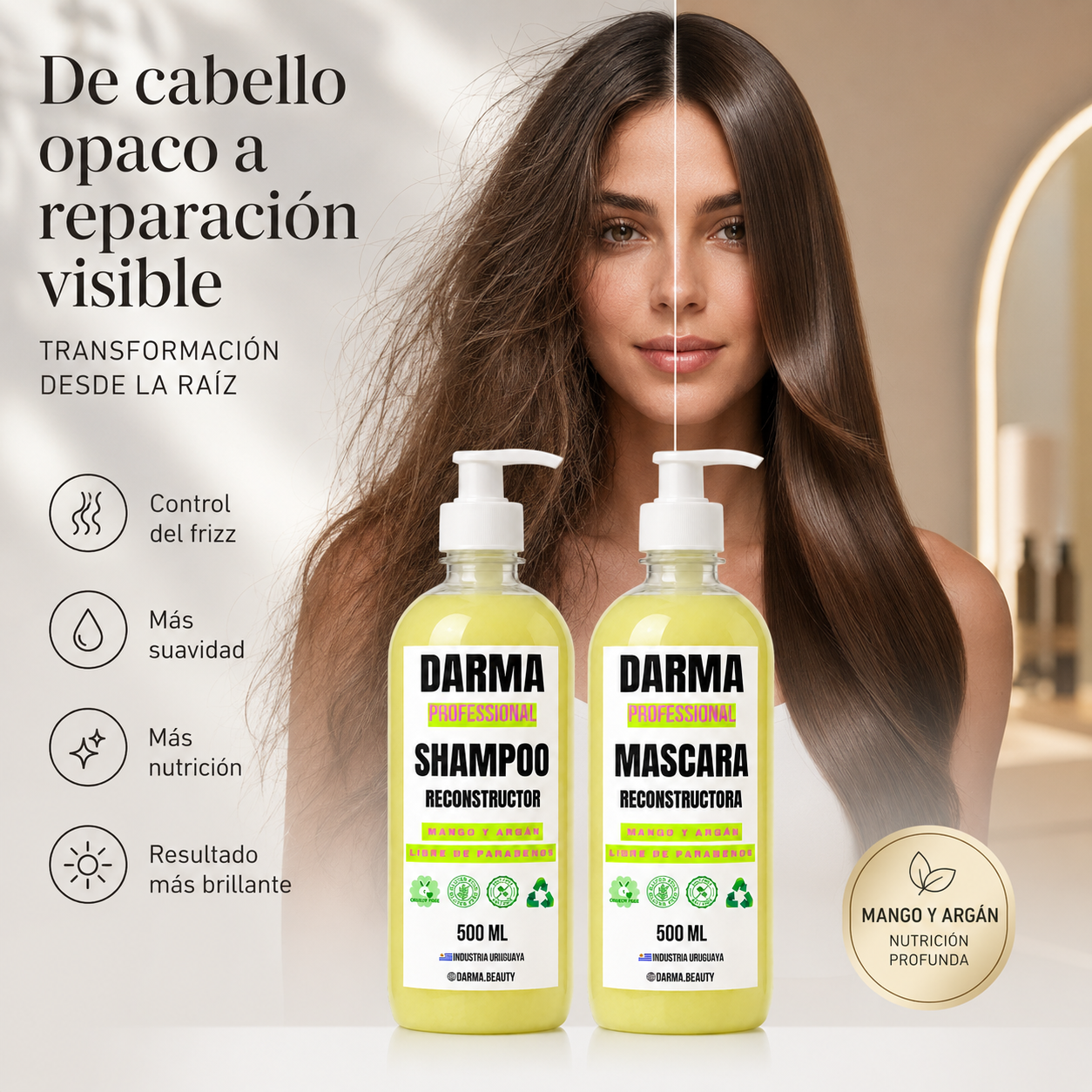 Pack Darma Professional Shampoo + Máscara Reconstructora Mango y Argán 500 ml