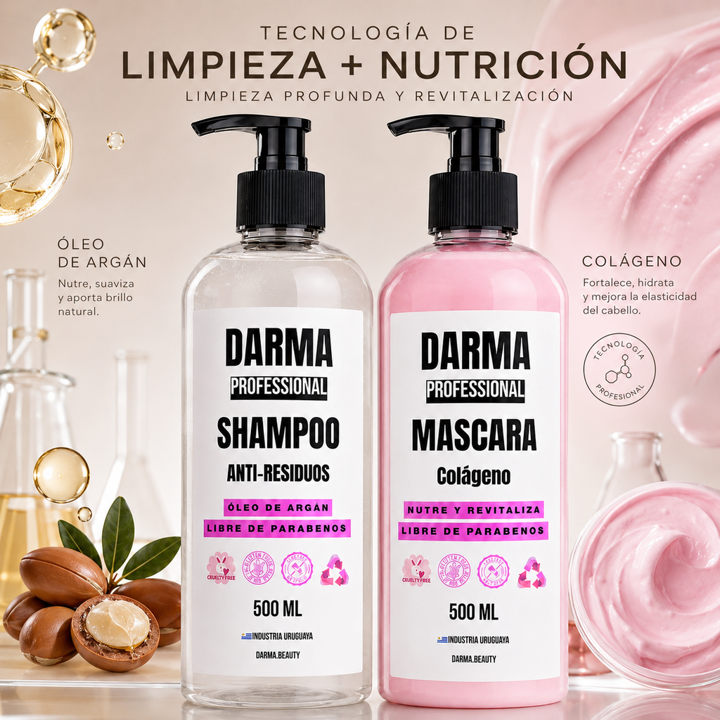 Pack Darma Professional Shampoo Anti-Residuos Alisado + Máscara Colágeno 500 ml