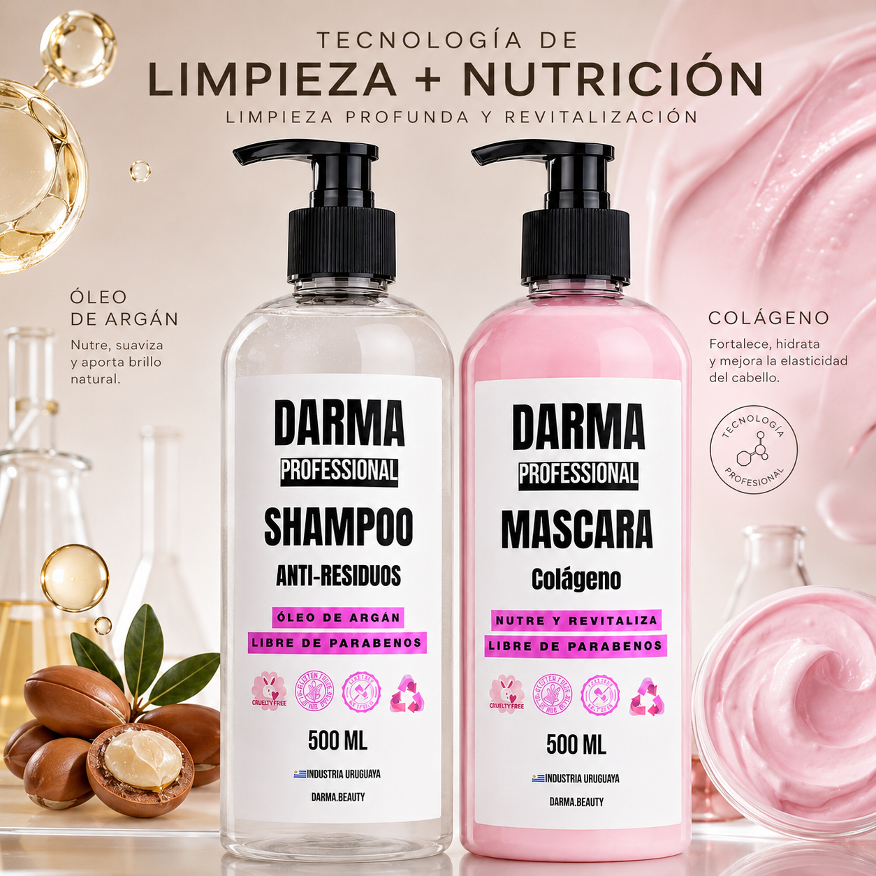 Pack Darma Professional Shampoo Anti-Residuos Alisado + Máscara Colágeno 500 ml