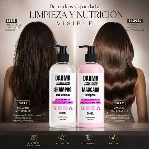 Pack Darma Professional Shampoo Anti-Residuos Alisado + Máscara Colágeno 500 ml