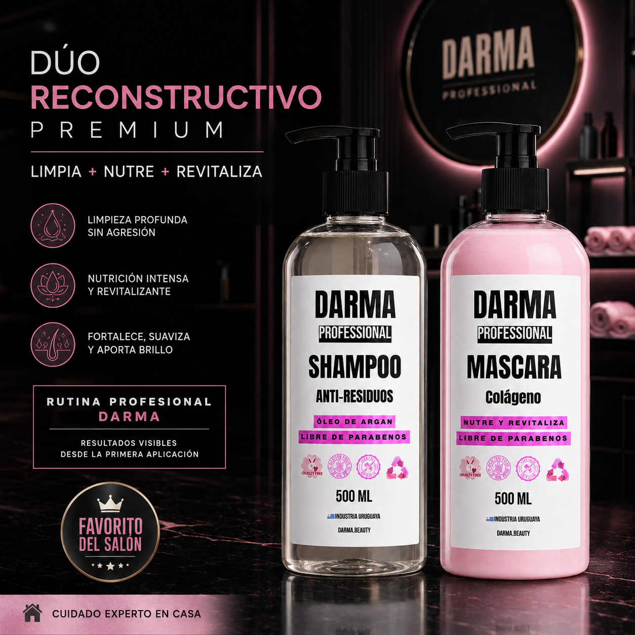 Pack Darma Professional Shampoo Anti-Residuos Alisado + Máscara Colágeno 500 ml